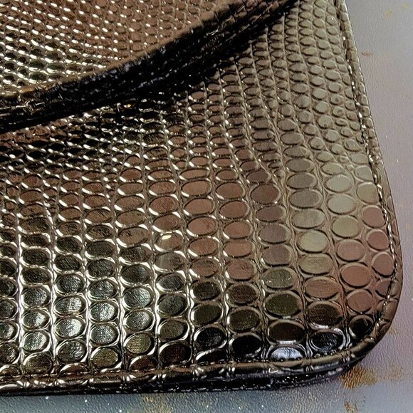 Vintage 80s Leather Satchel Bag Handle Large Purse Handbag Women Black Red Snake - Picture 9 of 16